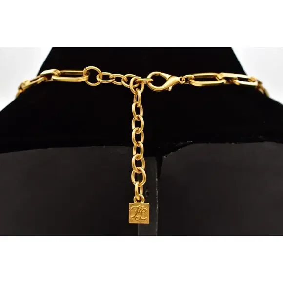 Karl Lagerfeld Vintage Charm Necklace Bulgarian Brushed Gold Signed RARE Bin6B